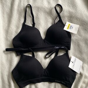 NWT calvin klein lightly lined wire free bras lot of 2 black 34b